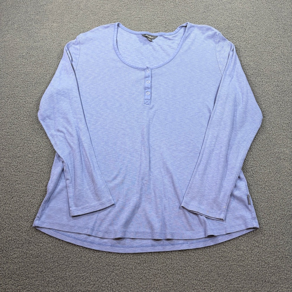 Eddie Bauer Henley Shirt Womens XXL Blue Long Sleeve Ribbed Cotton Modal 8175